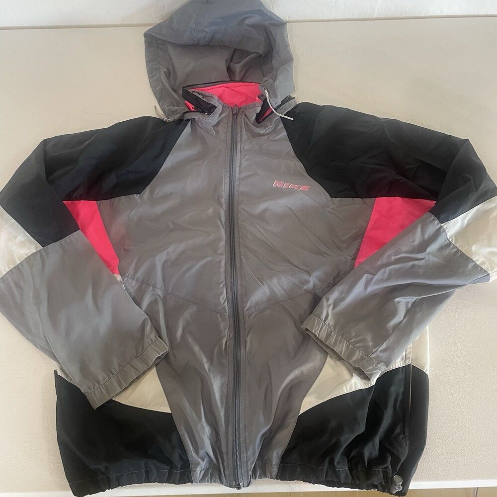 Nike Windbreaker Jacket Women’s L Color block Pink Full Zip Logo USA